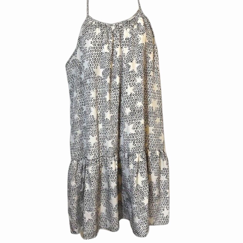 Star Print Tiered Sundress Boho Festival Skater Mini Summer Y2K L Cream Black